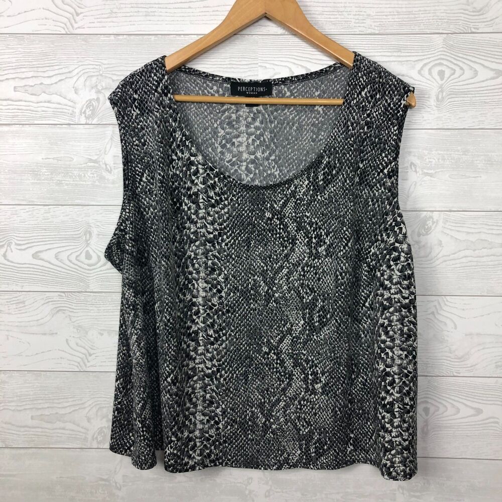 Perceptions Women's 22W Snakeskin Print Scoop Neck Tank Top Sleeveless Shirt